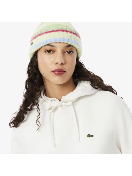Lacoste Bluza Z Kapturem Z Piki Kremowa biała
