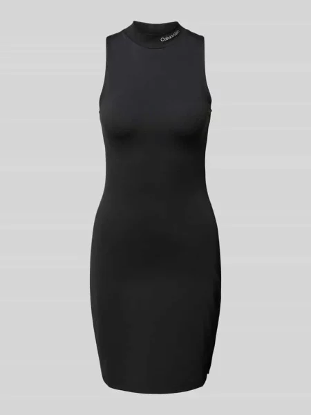 Sukienka o długości do kolan ze stójką i wyhaftowanym logo Calvin Klein Jeans czarna