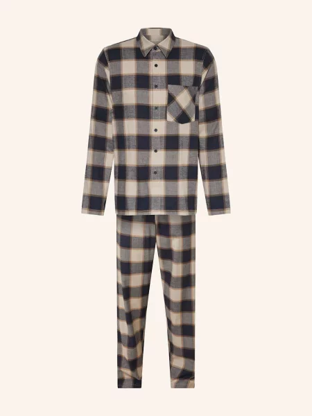 Schiesser Piżama Selected Premium Warming Z Flaneli beige beżowa