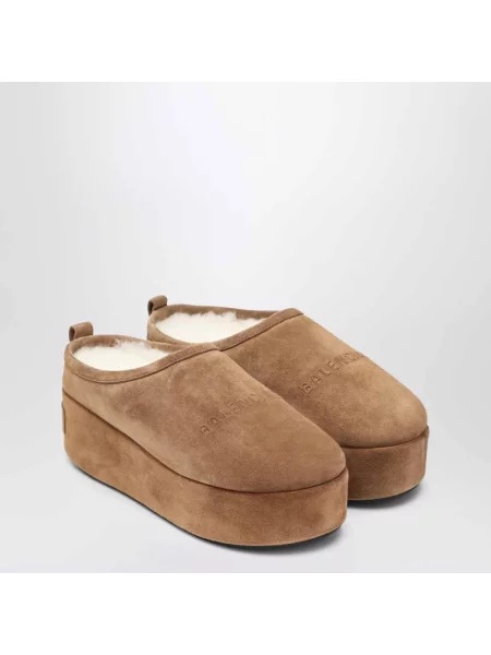 Lniane klapki Balenciaga brązowe