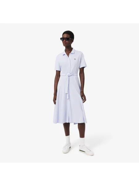 Lacoste Rozkloszowana Sukienka Polo Wykonana Z Dzianiny Petit Piqué niebieska