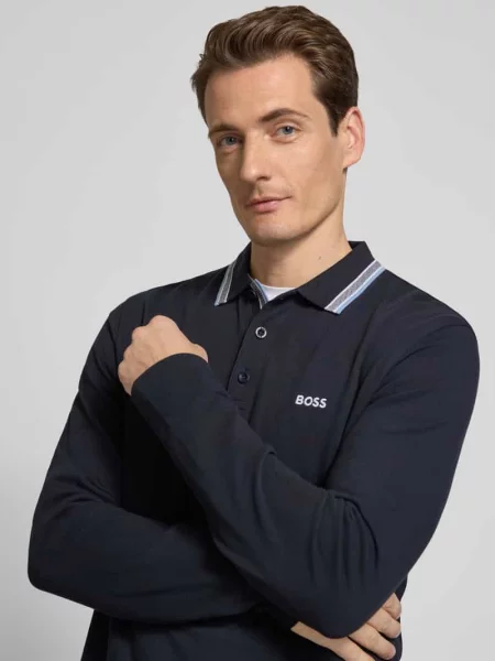 Boss Koszulka Polo Z Piki Plisy Regular Fit blau granatowe