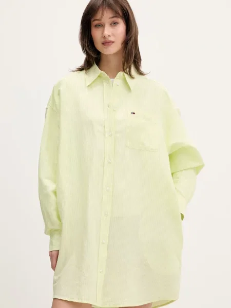 Tommy Jeans rochie tip cămașă cu in verde