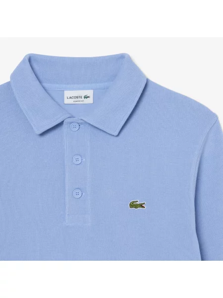 Lacoste Bluza Z Prążkowanej Bawełny Z Kołnierzykiem Polo niebieski