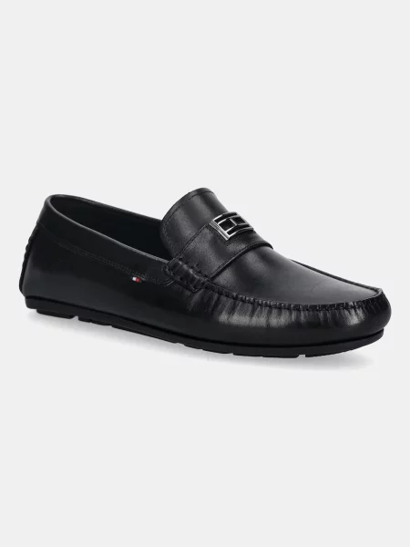 Usnjeni mokasini Tommy Hilfiger HARDWARE DRIVER SHOE črna