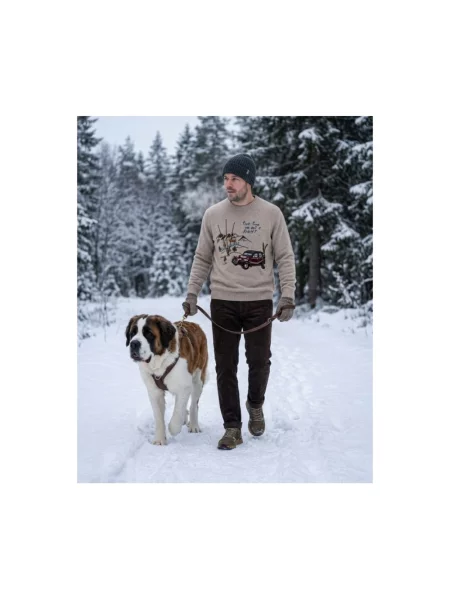 Sweter Bob wełniany z okrągłym dekoltem beżowy