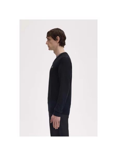 Pulover Fred Perry cu decolteu în V clasic negru