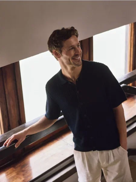 Reserved Rozpinany sweter z kołnierzem granatowy