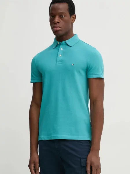 Тениска с яка Tommy Hilfiger с изчистен дизайн зелено