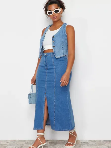 Fustă din denim Trendyol albastru