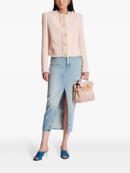 Geacă Balmain din tweed roz