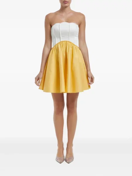 Rochie mini Post Meridiem plisată de costum galben