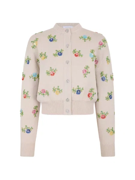 Cardigan Rabanne cu broderie de lână cu model floral bej