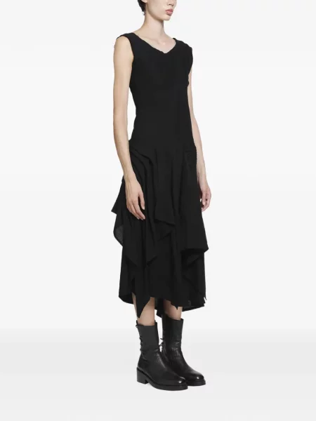 Rochie midi Yohji Yamamoto asimetrică negru