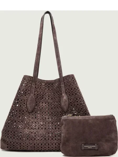 Gianni Chiarini geantă shopper pentru femei din piele întoarsă MASHUP maro