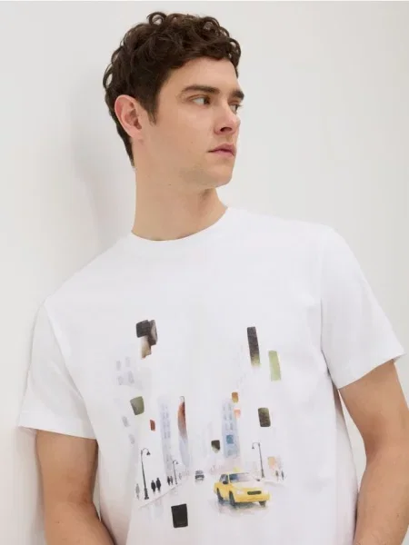 Reserved Tricou regular cu imprimeu alb