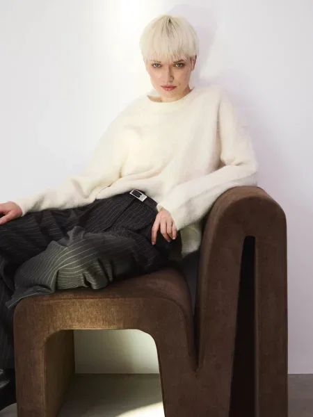 Medicine pulover din lână de alpaca călduros bej