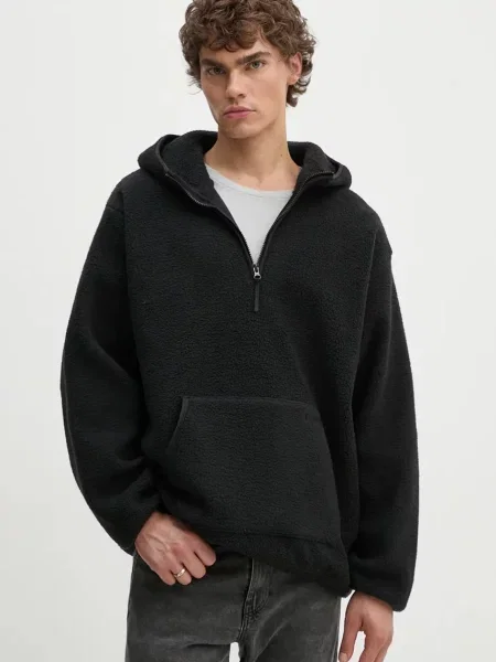 Dukserica od flisa Levi's s kapuljačom bez uzorka crna