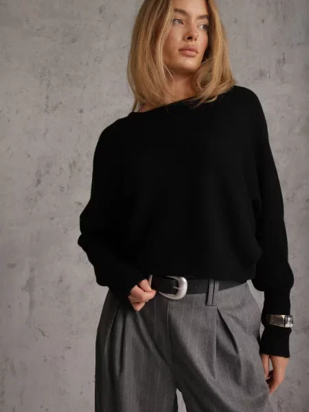 Basic Sweter Nietoperz z Wiskozą Rosanel czarny