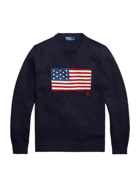 Dzianinowa koszulka Ralph Lauren z nadrukiem niebieska