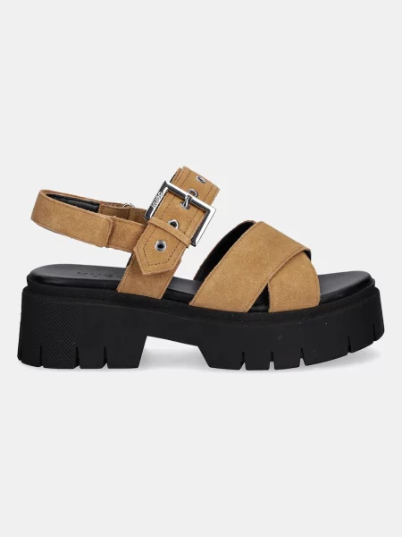 Замшевые босоножки Hugo на платформе коричневые