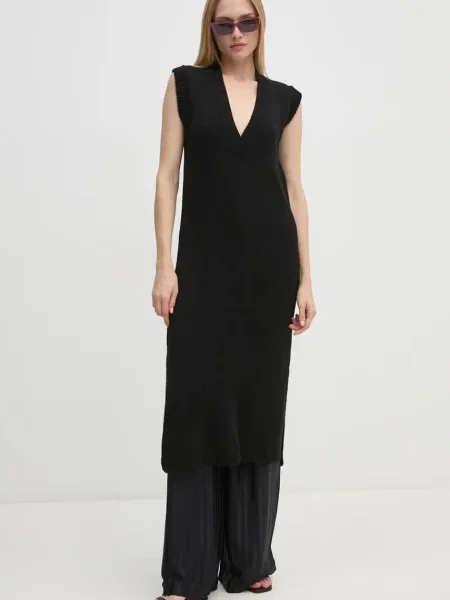 Сукня з домішкою вовни Sisley midi пряма чорний