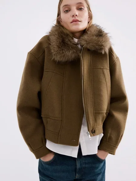 Пальто MANGO світло-коричневий вовна/поліамід коричневе