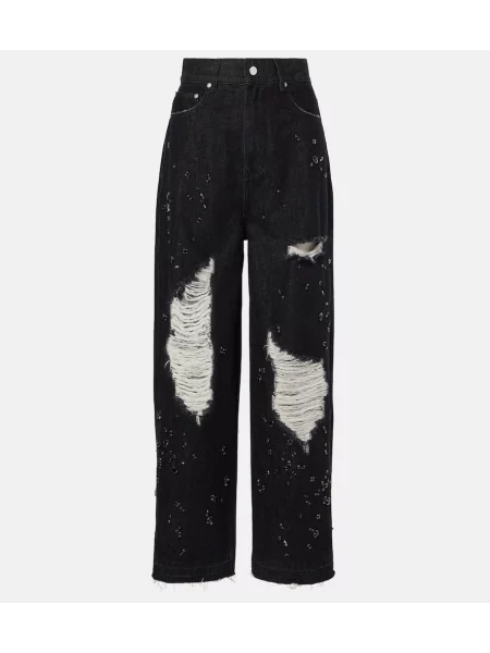 Obrabljen široke kavbojke Xu Zhi črna