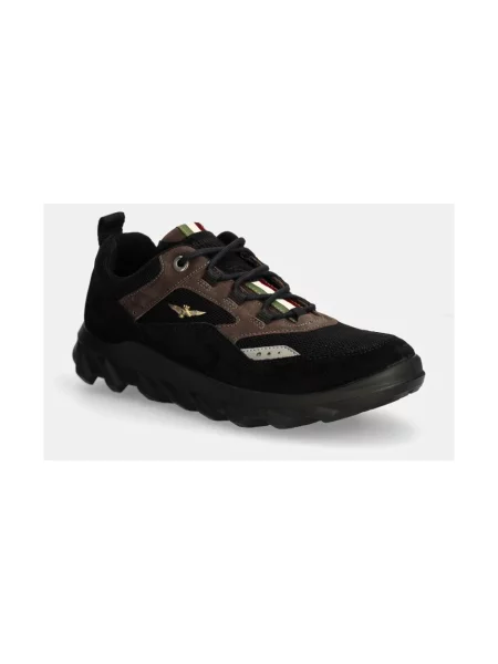 Sneakersy Aeronautica Militare zamszowe z siateczki trekkingowe czarne