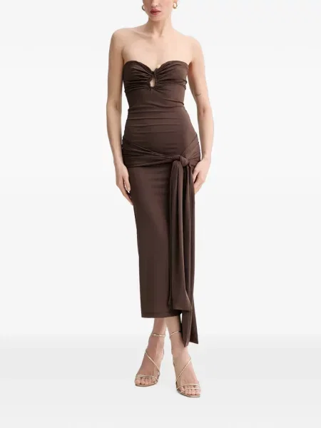 Rochie midi Bardot cu volane maro