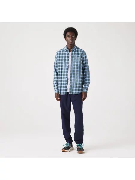 Lacoste Koszula W Kratę Regular Fit niebieska