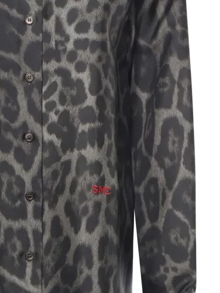 Cămașă Stella Mccartney de mătase cu imagine cu model leopard gri