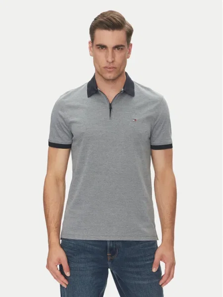 Тениска с яка Tommy Hilfiger с изчистен дизайн сиво