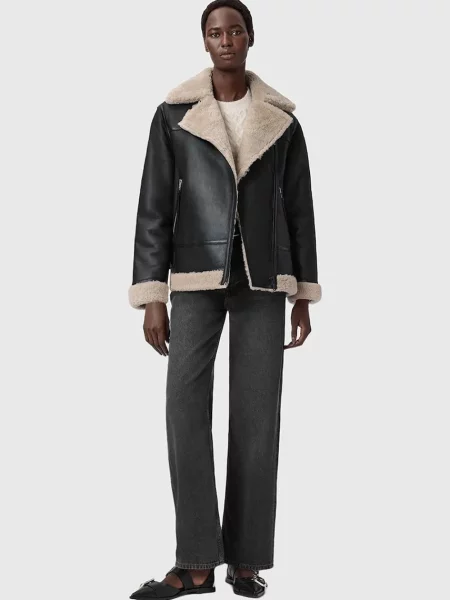 Шкіряне пальто Allsaints чорне