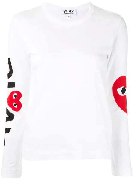 Top Comme Des Garcons Play cu imagine cu decolteu în U alb
