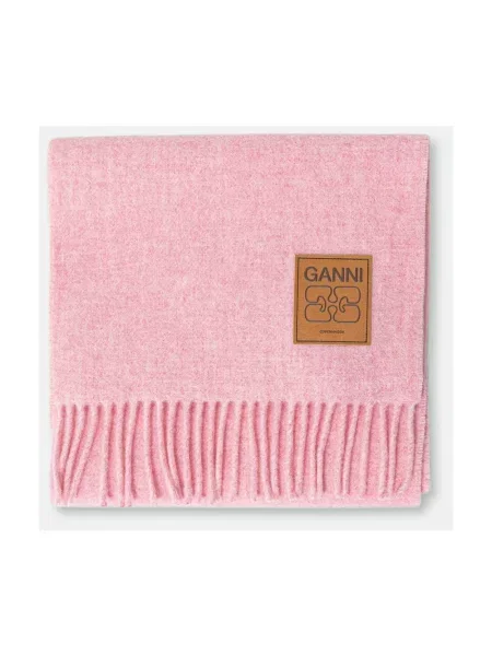 GANNI szalik wełniany Double Face Wool Solid gładki różowy