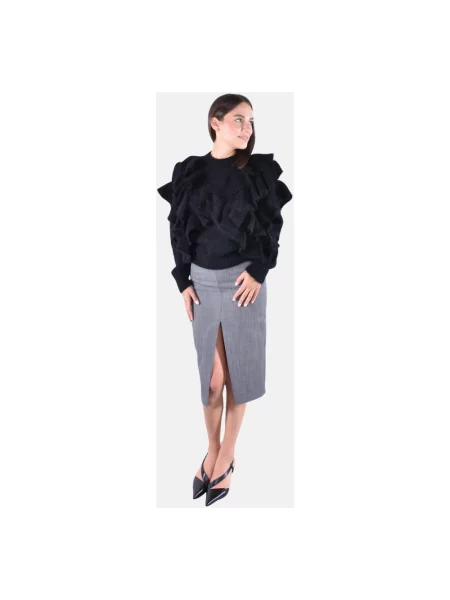 Dzianinowy sweter Elisabetta Franchi z falbankami czarny