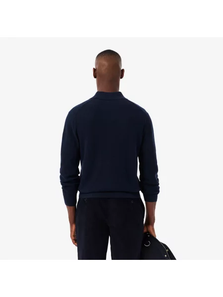 Lacoste Sweter Z Kołnierzem Polo Z Mieszanki Bawełny I Wełny granatowy