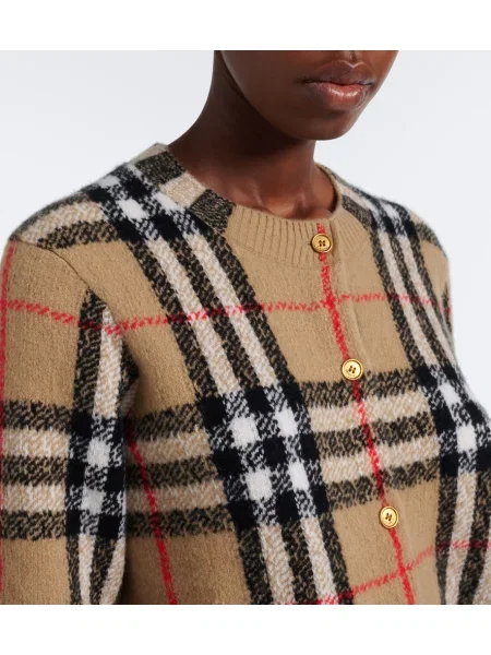 Kašmírový kockovaný kardigán Burberry béžová
