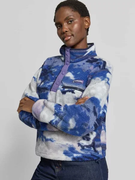 Sweter Columbia z logo polarowy zapinany na zatrzaski niebieski