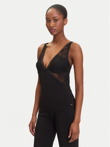 BOSS Zgornji del pižame Peony Regular Fit črna