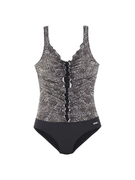 LASCANA Costum de baie modelator Powder brocart / negru alb