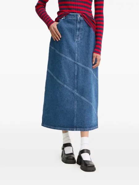 Fustă din denim Résumé până la genunchi albastru