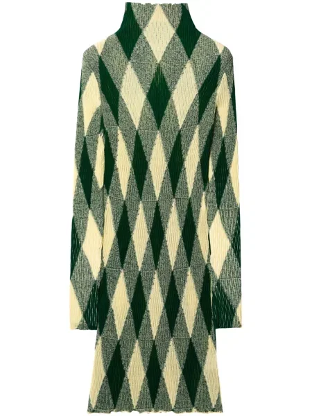 Dzianinowa sukienka Burberry z wzorem argyle garniturowa zielona
