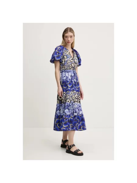 Desigual sukienka CELLS LONG_LACROIX maxi rozkloszowana niebieski