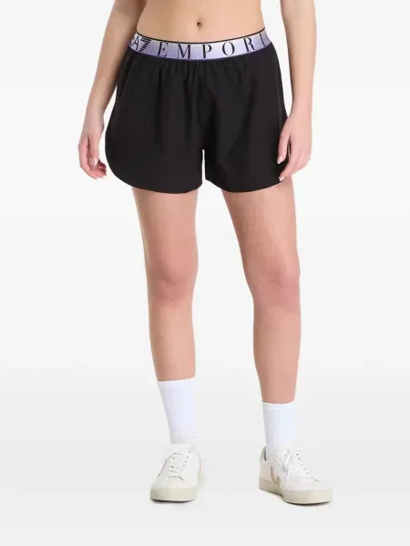 Pantaloni scurți Ea7 Emporio Armani cu autograf negru
