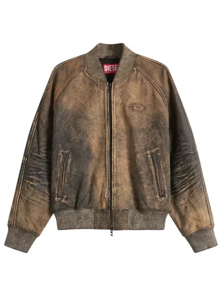 Kurtka skórzana Diesel w kamuflażu brązowa