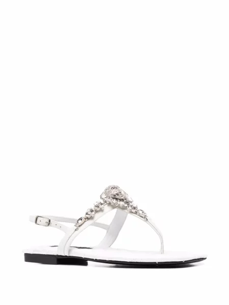 Sandale Philipp Plein fără toc de cristal alb