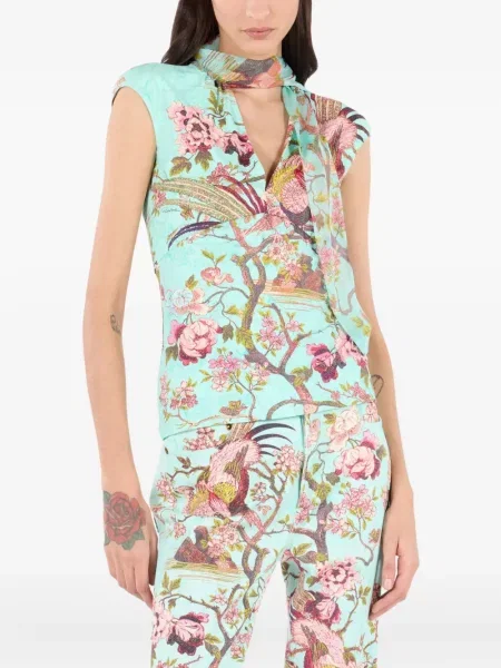 Top Roberto Cavalli cu model floral cu imagine albastru