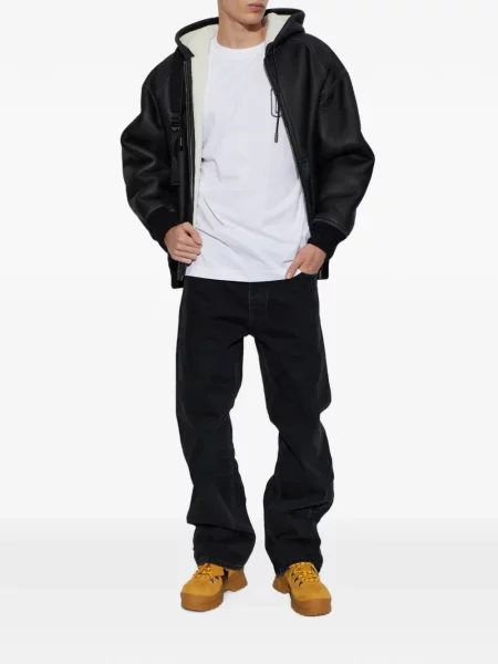 Geacă Off-white cu glugă din piele de oaie alb